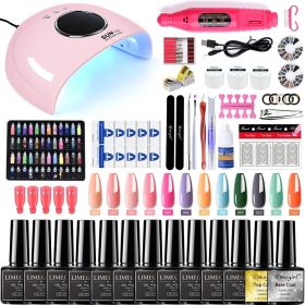Limegirl 50 Pieces UV Nail Polish Set with UV/LED Nail Lamp, 12 Colours Gel Nail Polish Set + Base Top Coat , Red Pink Nude Nails Manicure Starte